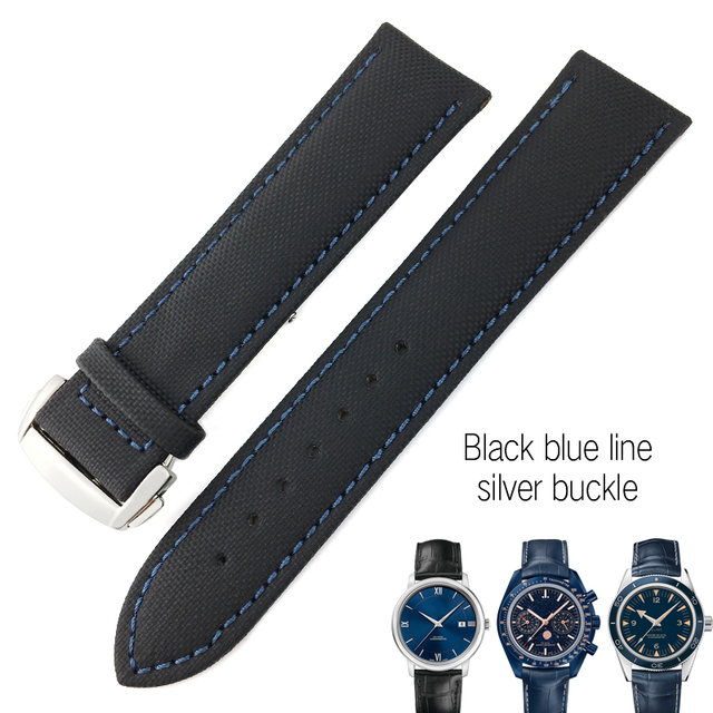 20mm 22mm Canvas Leather Down Watch Band 19mm 21mm Replacement For Omega 300 Planet Ocean Seiko Nylon Hamilton Strap