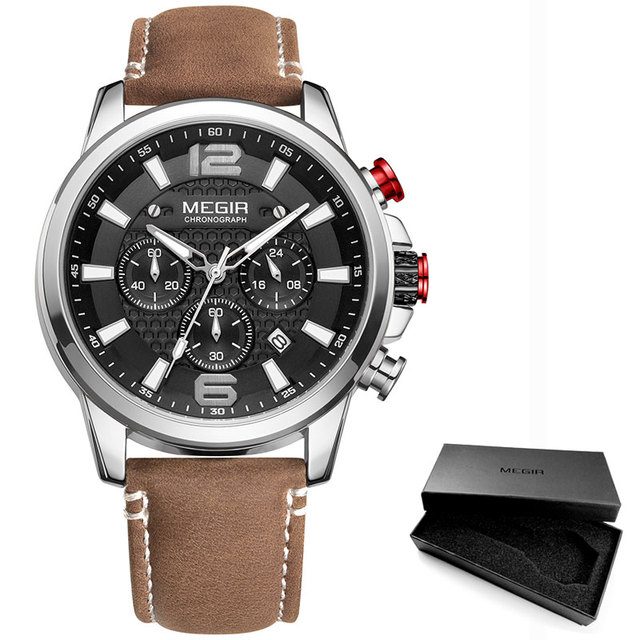 MEGIR 2020- Luxury Watches for Men, Men's Watch, Stainless Steel, Luminous, Water Resistant, Sport Chronograph, Quartz, Blue