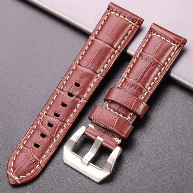 Cowhide Watchband Crocodile Pattern Women Men 20mm 22mm 24mm 5 Colors Watch Strap With Silver Black Steel Buckle Wrist Strap