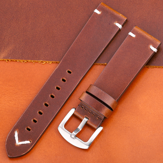 Oil Wax Genuine Leather Watch Band Handmade Cowhide Strap Women Men 18mm 20mm 22mm 24mm Quick Release Vintage Strap Accessories