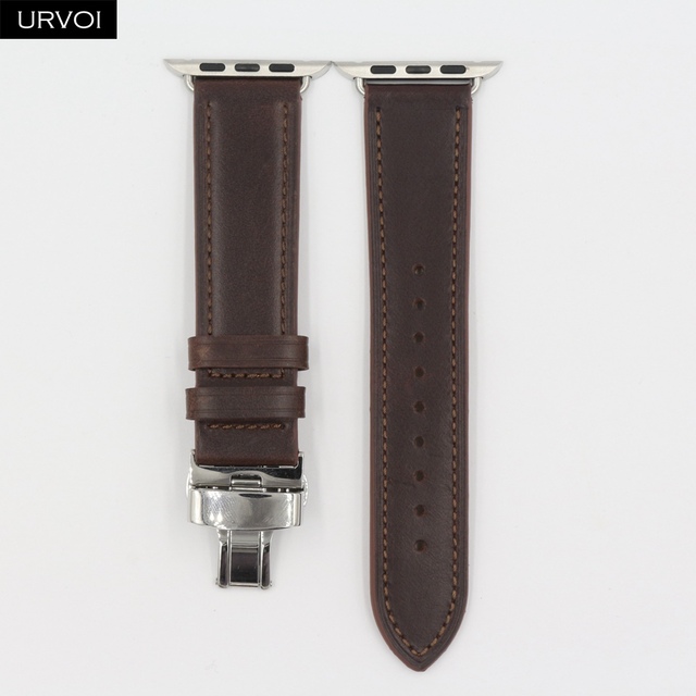 URVOI Deploy Buckle Strap for Apple Watch 7 6 SE 5 4 3 2 1 Strap for iwatch Strap Round Single Swift Leather Butterfly Buckle