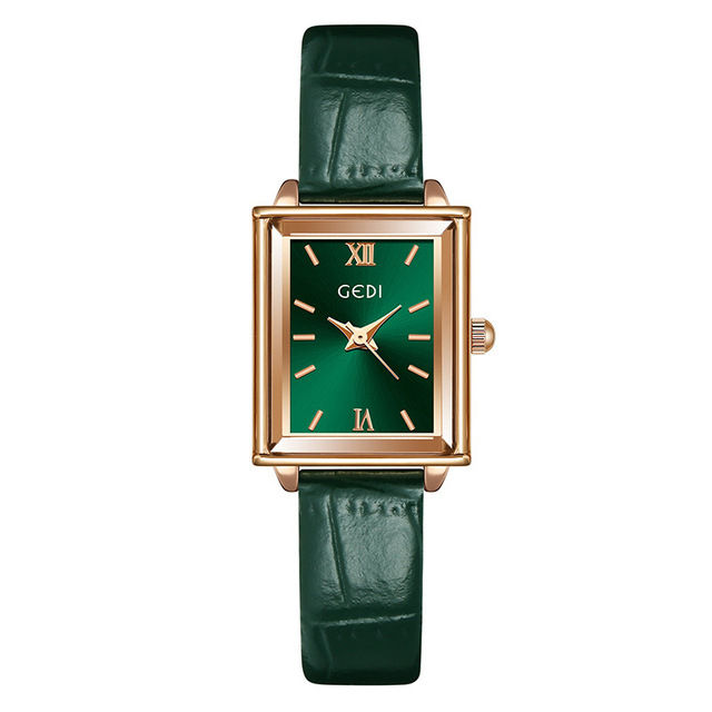 Simple Quartz Watches Women Top Quality Luxury Brand GEDI Leather Wristwatch Rectangle Dial Watch Ladies Dress Accessories