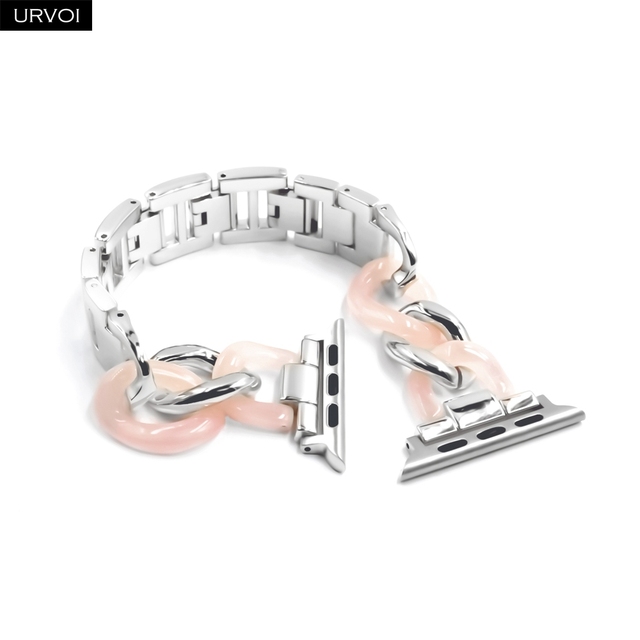 URVOI Link Bracelet for Apple Watch Series 7 6 SE 5 4 3 Band for iwatch Resin Strap Cow Boy Chain Girls Stainless Steel Bracelet