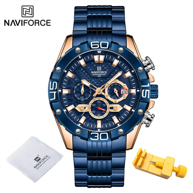 NAVIFORCE Men's Fashion Multifunction Watches Stainless Steel Sports Waterproof Wristwatch Casual Quartz Watch Relogio Masculino