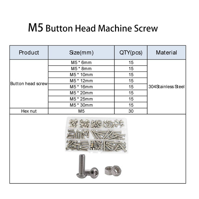 Hex Button Socket Head Cap Screw Nut Hexagon Metric Thread Machine Bolt Assortment Set 304 Stainless Steel M2 M3 M4 M5 M6