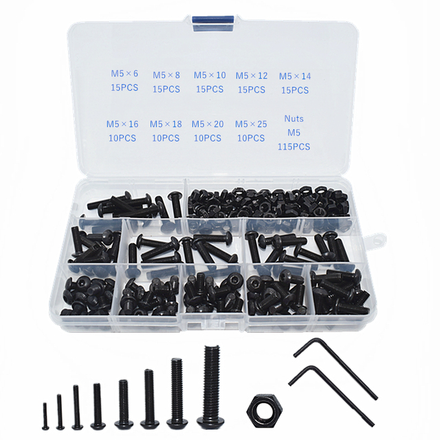 Hex Hexagon Threaded Head Button Head Socket Nut Black Carbon Steel M2 M2.5 M3 M4 M5 M6 M8 Allen Round Head Screw Set Bolt and Nut Set