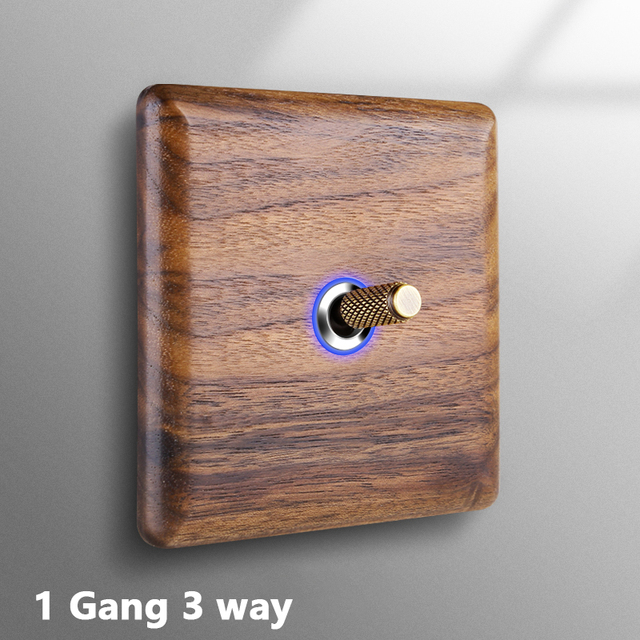 Avoir Black Walnut Solid Wood Wall Light Switches With LED Indicator Toggle Switch 1 2 3 4 Gang 2 Way EU French Electrical Socket