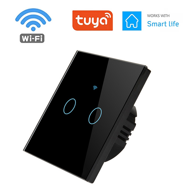 1pc Wall Touch Switch 1/2/3 Gang, EU Type WiFi Smart Glass Panel Switch Tuya App Remote Control, Work with Alexa Google Home