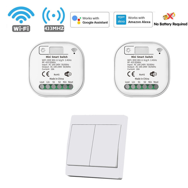 Tuya Smart WiFi and Rf Light Switch 433MHz Kinetic Wall Switch No Battery Needed Wireless Remote Control Timing 220V 16A for Alexa