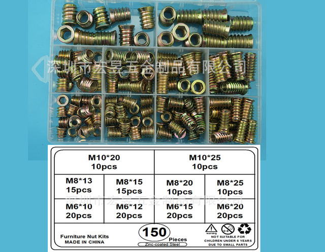 Threaded Insert Nuts Zinc Alloy Thread for Wood Insert Nut Flange Hex Drive Head Furniture Nuts Wood Insert Tool Kit