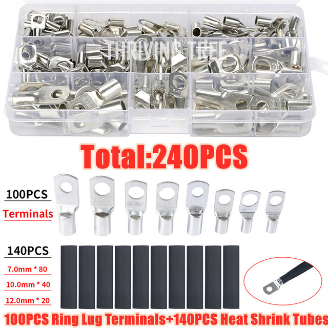 260/240/60CPS Assortment Auto Car Copper Toroidal Arm Wire Crimp Connector Bare Battery Terminal Cable Soldered Connectors Kit