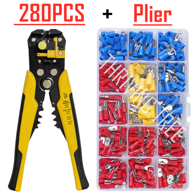 480/280pcs Insulated Cable Electrical Wire Connector Crimp Spade Butt Loop Fork Loop Lugs Rolled Terminals Assorted Kit Plier