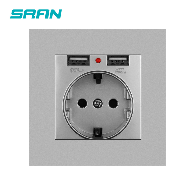 EU Power Socket,Socket With Usb Charging Port 2.1A 16A Sliver Computer Board 86mm*86mm Russia Spain SRAN Wall Socket