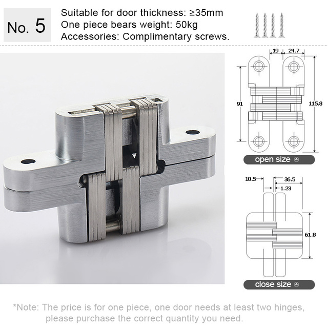 Hidden Hinge Invisible Cabinet Door Hinge , Zinc Alloy Hidden Door Hinge 180 Degree Swing Hinges For Front Door Wooden Box