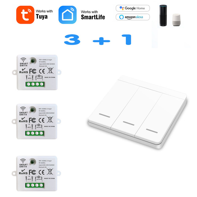 Mini Module WiFi Tuya Smart Light Switch Wall Panel Push Button Switch 433MHZ Wireless Electric Home Remote Control 220V 10A