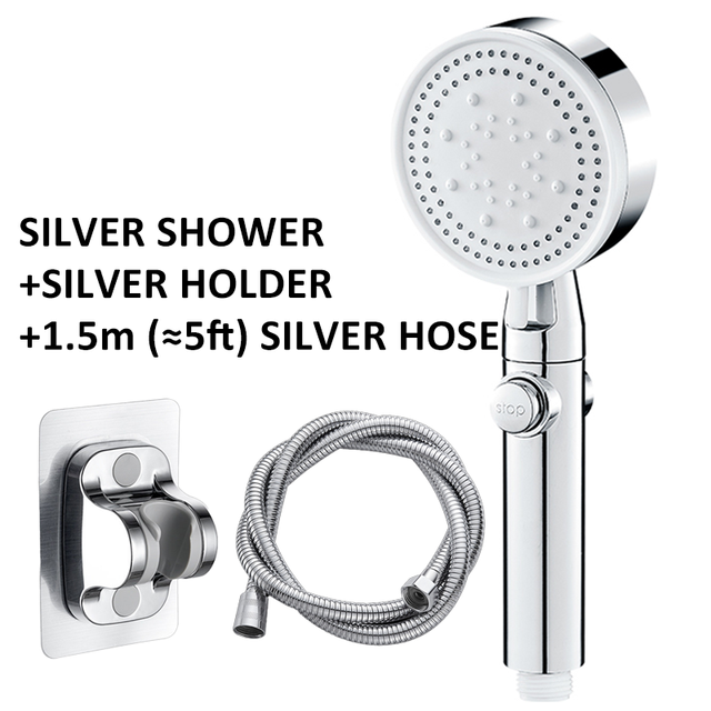 5-mode Shower Water Saving Head One Switch Water Stop Booster Massage Shower Bathroom Accessories Bracket Explosion-proof Pipe