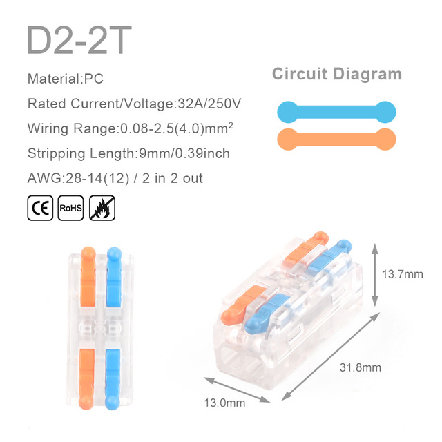 25/50/100pcs Quick Butt Wire Connector 2/3 Pin Interconnection Terminal Blocks Home Electrical Compact Connector Connectors for 28-12AWG