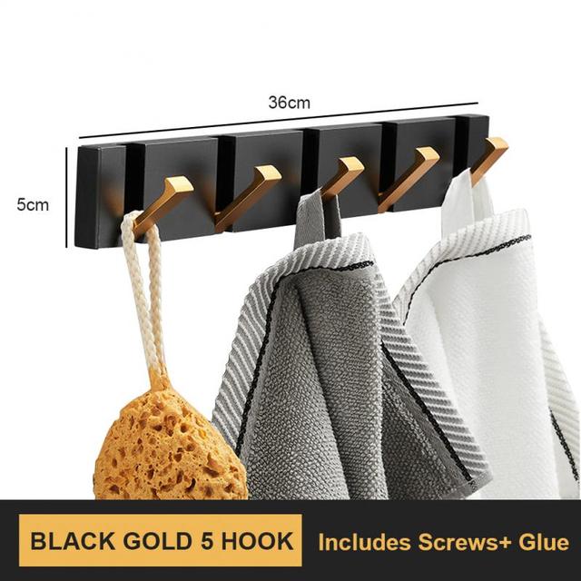 Foldable Towel Hanger Black Gold Clothes Rack Hanger Clothes Hook 2 Ways Installation Wall Hooks Wall Mounted Aluminum Kitchen Hook