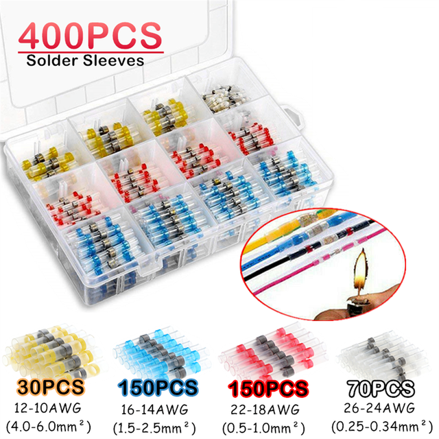 Waterproof Soldering Seal Sleeve Heat Shrinkable Cable Connectors Electrical Cable Terminals Insulated Connectors 800pcs