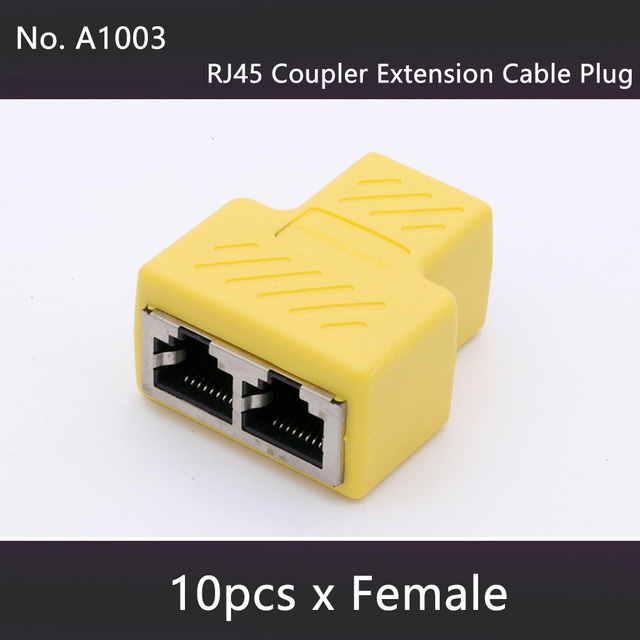 10pcs/lot RJ45 Network Cable 8P8C Splitter Coupler Connector Ethernet Extension Adapter 1xFemale to 2 Ways Adapter