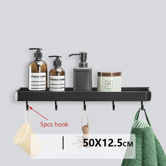 Bathroom Shelf No Drilling Organizer Shower Storage Rack Black Corner Wall Shelves Aluminum Toilet Shampoo Holder