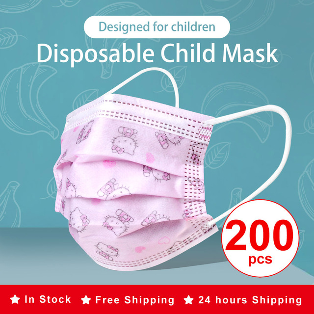 10-200pcs Mascarillas Niños Disposable Kids Mask Boy Girl Kitty Cat Car Animals Cartoon Children Face Mouth Masks Masque Enfant