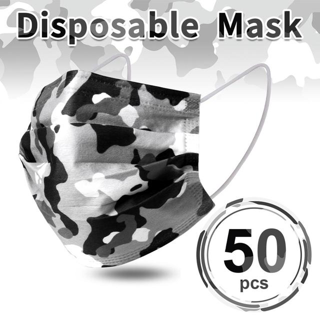 Camouflage disposable face mask 3 ply filter earbuds 100pcs protective face cover masque surgical mascarillas desechables