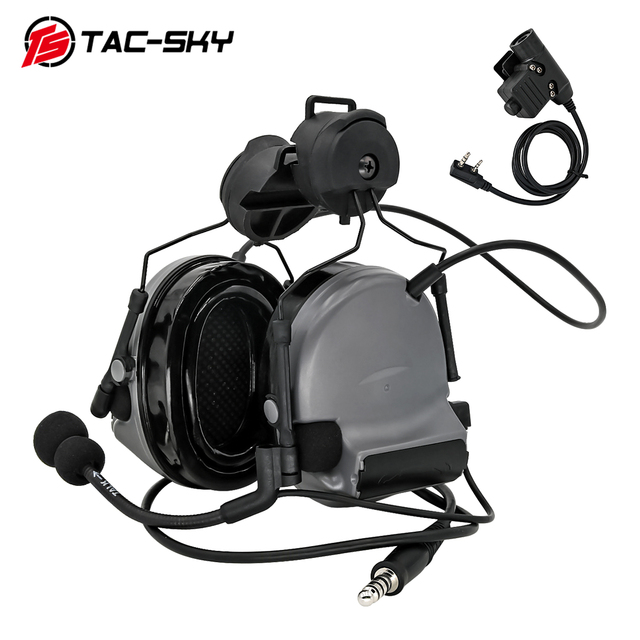 TAC-SKY COMTAC II Helmet Holder Silicone Earmuffs Noise Reduction Pickup Tactical Headset & Walkie Talkie PTT Adapter U94PTT