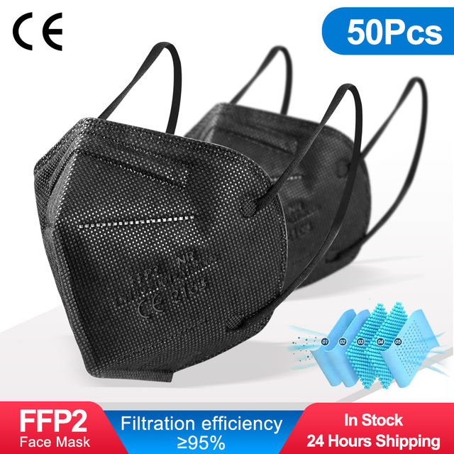 KN95 5 Layer FFP2 Mask Black Respirator Mask CE Approved FFP2, FPP2 FP2
