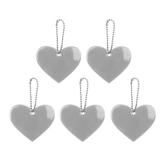 5pcs Cute Heart Shape Reflective Keychain Bag Pendant Doft Accessories Reflective PVC Keyrings For Visible Safety