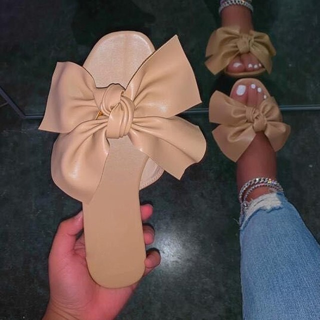 Size 43 Women Summer Sandals Satin Bow Flat Shoes Pearl Beach Sandals Suede Imitation Solid Color Sandals Outdoor Sandals