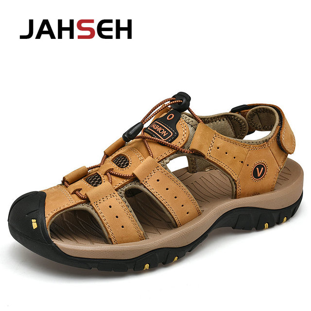 Plus Size 49 50 Men Sandals Genuine Leather Men Beach Shoes Summer Casual Shoes Gladiator Sandals Anti-collision Toe Sandalias