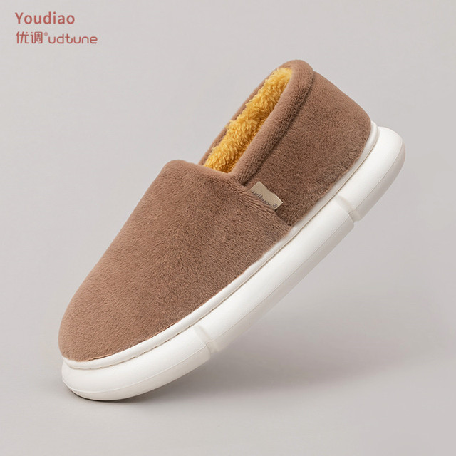 UTUNE Winter Plush Slippers Women Indoor Heel Wrap Men Shoes EVA Anti-slip Thick Sole Platform Shoes Warm Women Slippers Men