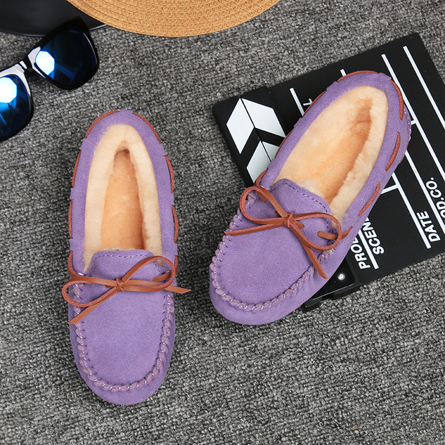 2022 women shoes winter warm 100% genuine leather flat shoes loafers slip on women flats plush shoes moccasins lady