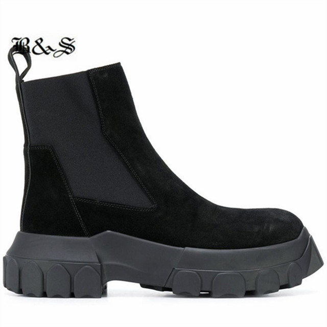 Black and street new thick sole cowhide handmade slip winter add fur inner transparent warm shoes