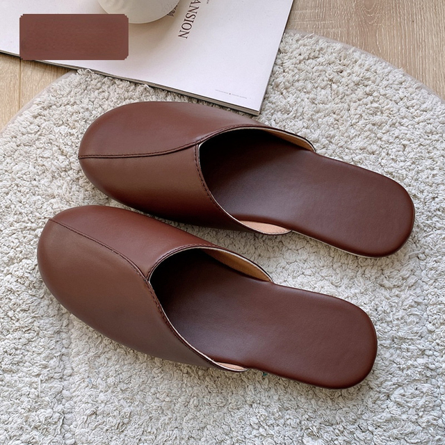 Women Leather Slippers Couples Spring Autumn Indoor Non-slip Couples Home Fashion Casual Non-slip Single Shoes Chaussure Femme