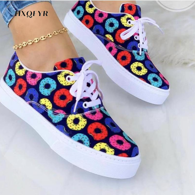 Summer Colorful Print Female Canvas Shoes Rainbow Graffiti Women's Vulcanized Shoes Casual Sneakers Zapatos De Luna