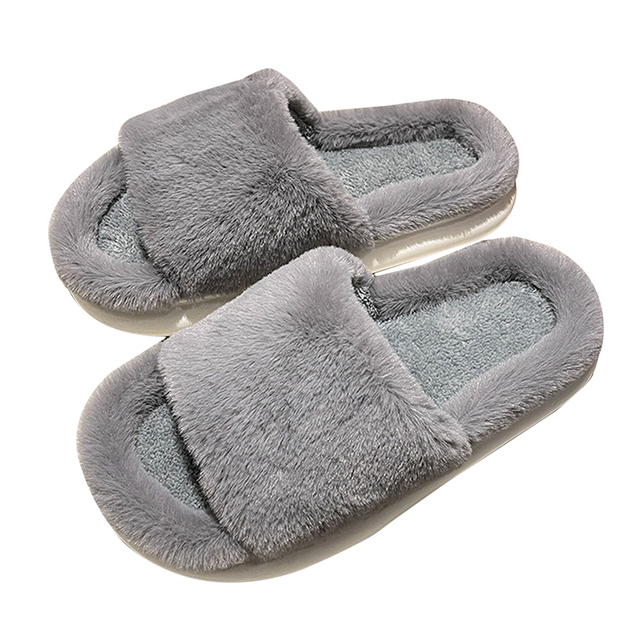 Plush Home Slippers Fluffy Women Slides Comfort Furry Flat Sandals Female Cute Slippers Shoes For Women Indoor Flip Flops