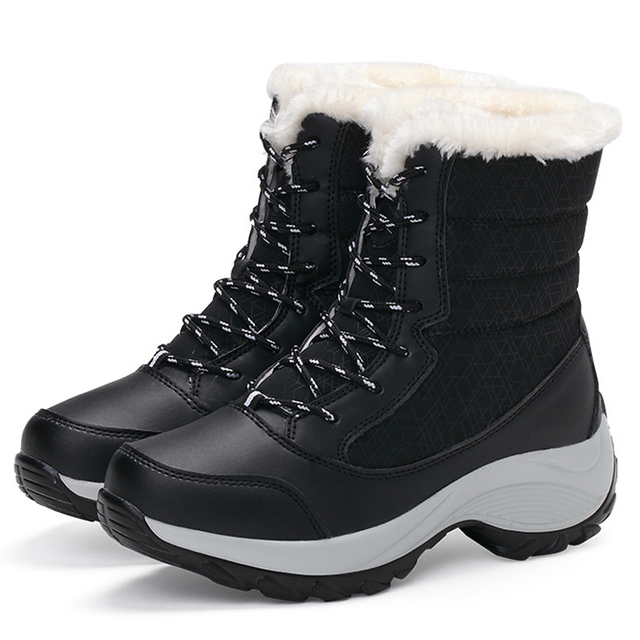 platform winter boots women keep warm plush fur flat non-slip waterproof comfortable snow boots woman black thigh high boots