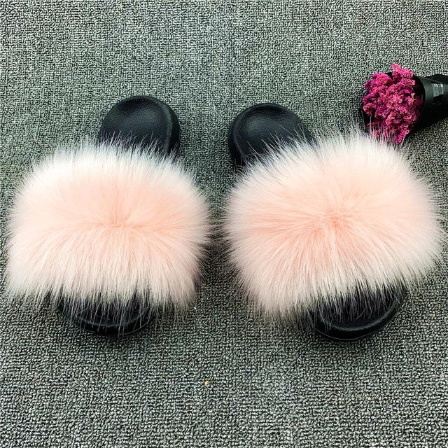 Fashion designer luxury ladies furry fur slippers colorful sandals rainbow shoes for women