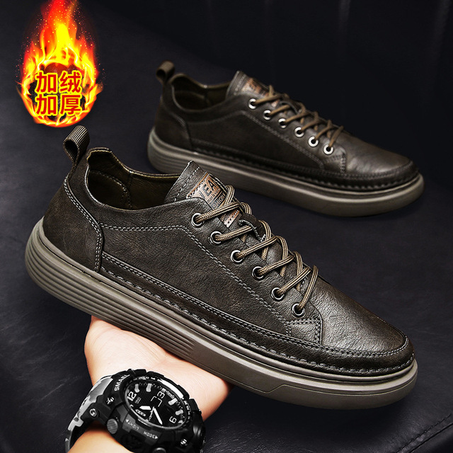 Shoes For Men 2022 Casual Leather Vulcanized Shoes Men's Leather Sneakers Comfortable Fashion Black Walking Vulcanized Sneakers Men