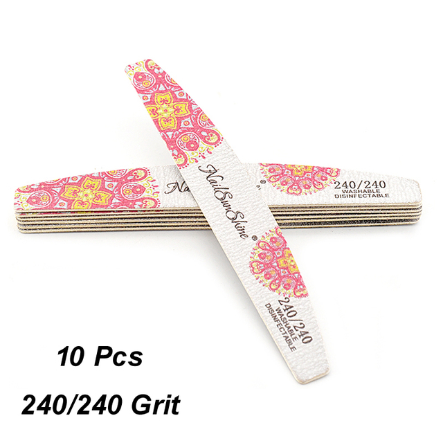 10pcs Print Flower Nail Files Gray Sandpaper Wooden Manicure File 80 100 150 180 240 Grit Professional Boat Sanding Nails Tools