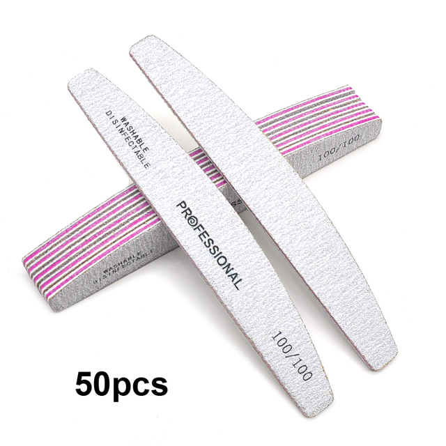 20/25/30/50/75pcs Gray Manicure Acrylic Professional Nail Files 80 100 180 Grit Double Sided Nails Art Tools (7.01 * 1.1in)