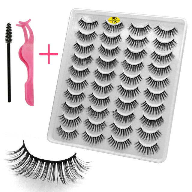 LE 20 Pairs Mink Eyelashes Fashion Handmade Cruelty-Free Soft Wispies 3D Fake Long Eye Lashes Extension False Eyelashes