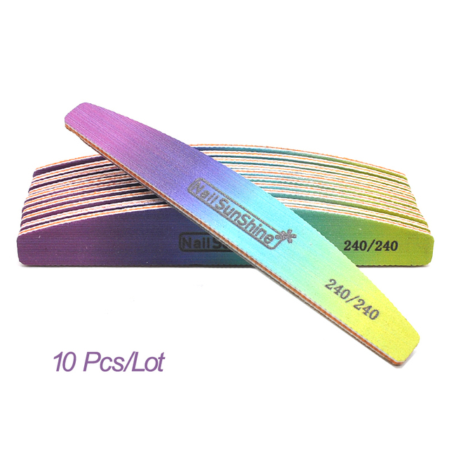 10pcs/lot Strong Thick Half Moon Nail Files Rainbow Emery Nail Sanding Files Blocks Grinding Polishing Manicure Care Tools