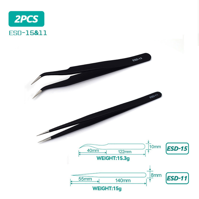 ESD anti-static stainless steel tweezers precision maintenance repair industrial curved tool home work model making hand tool