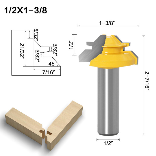 1pc Tungsten Carbide 45 Degree Lock Miter Router Bit 12mm Woodworking Tenon Milling Cutter Drill Tool Set Milling for Wood