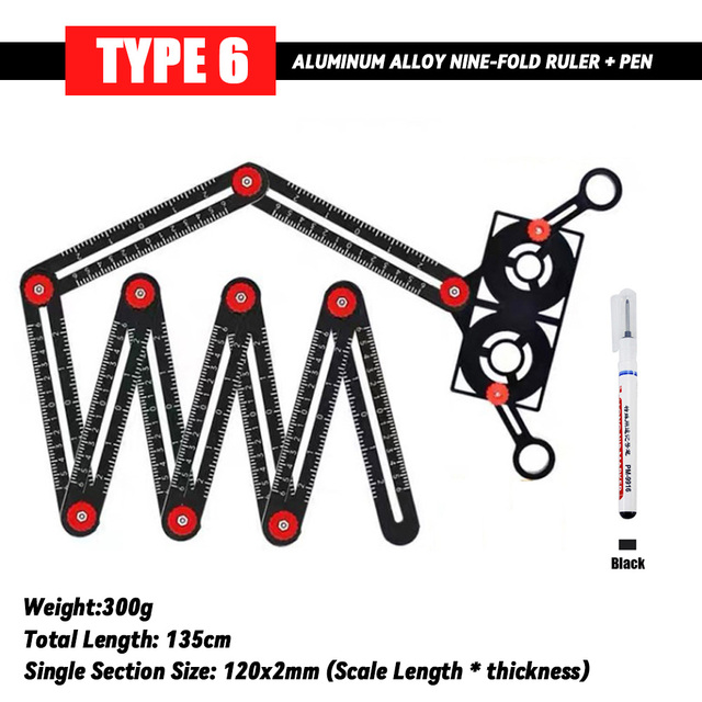 Fold Angle Ruler Aluminum Measuring Ruler for Tile Floor Glass Woodworking Locator Hole Template Tile Hole Guide