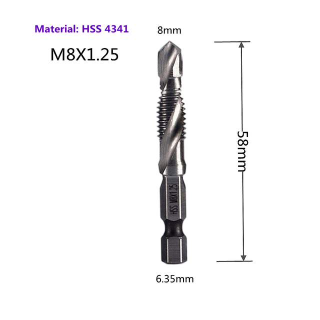 1-6pcs M3 M4 M5 M6 M8 M10 Tap Drill Bits 1/4 Hex Shank Machine Hand Taps Titanium Coated HSS Drill Tap Bits Threaded Screw Tools