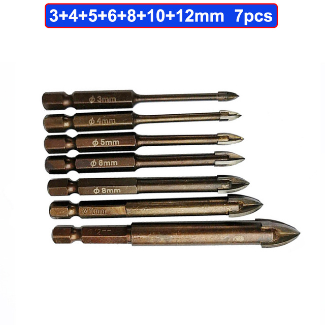 Tungsten Carbide Glass Drill Bit Set Alloy Carbide Point With 4pcs Glass Tile Edges Cross Spear Head Drill Bits